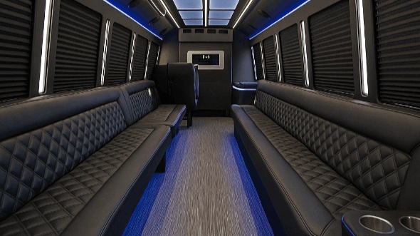 Interior of Charter Bus Company Pacifica's 25 Passenger Party Bus in Pacifica