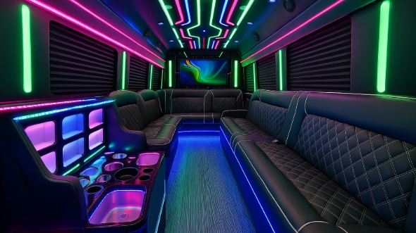 Interior of Charter Bus Company Fremont's 30 Passenger Party Bus in Fremont