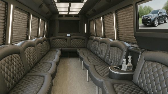 Interior of Charter Bus Company Pacifica's 30 Passenger Party Bus in Pacifica