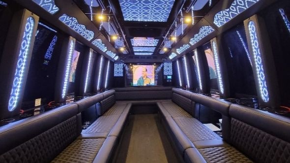 Interior of Charter Bus Company Santa Clara's 30 Passenger Party Bus in Santa Clara